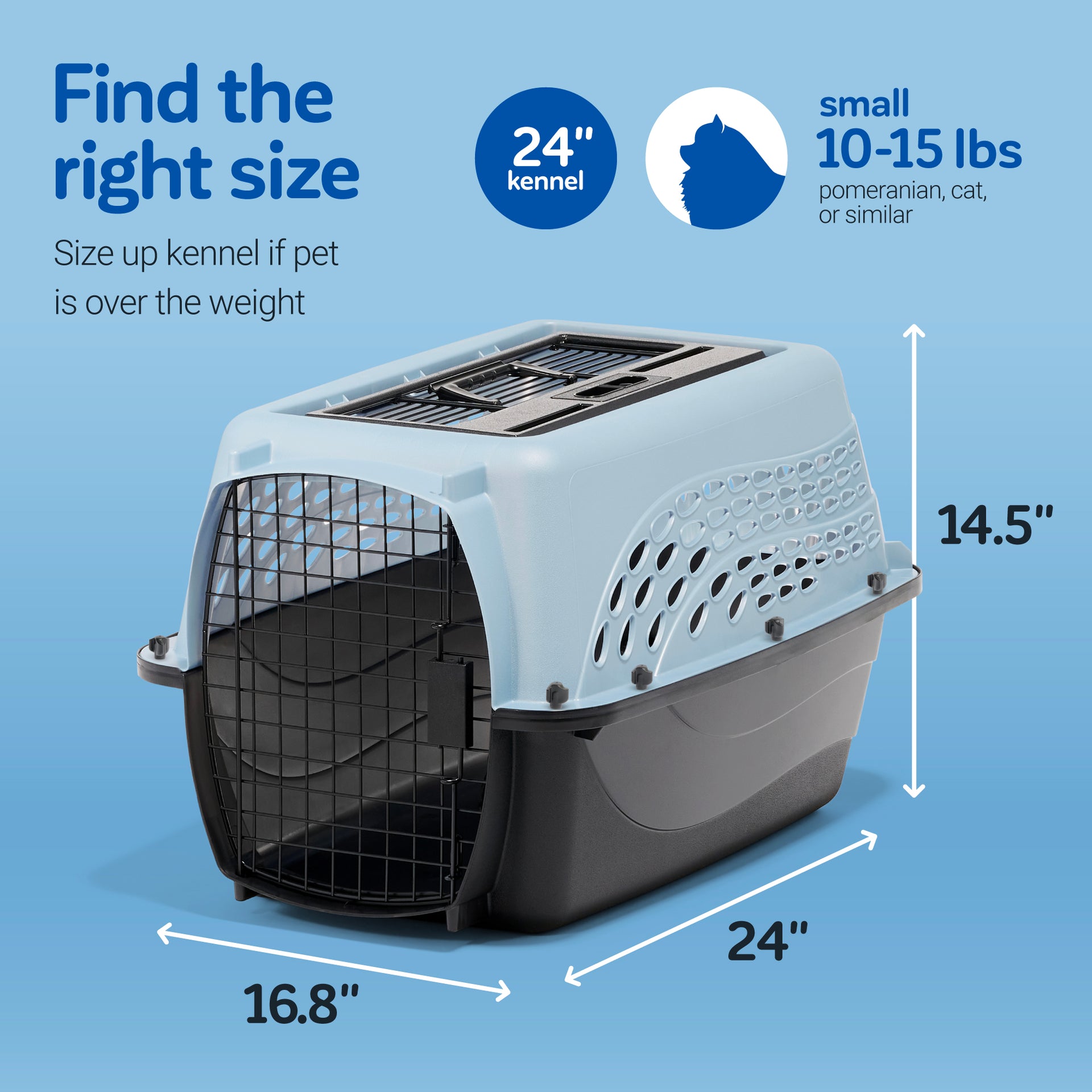 Petmate rigid pet kennel with front and top-loading doors.